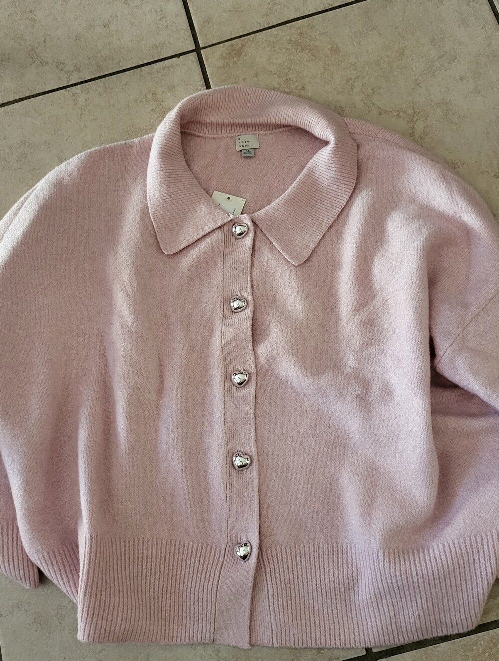 A New Day Pink Heart Button Collared Cardigan 3X